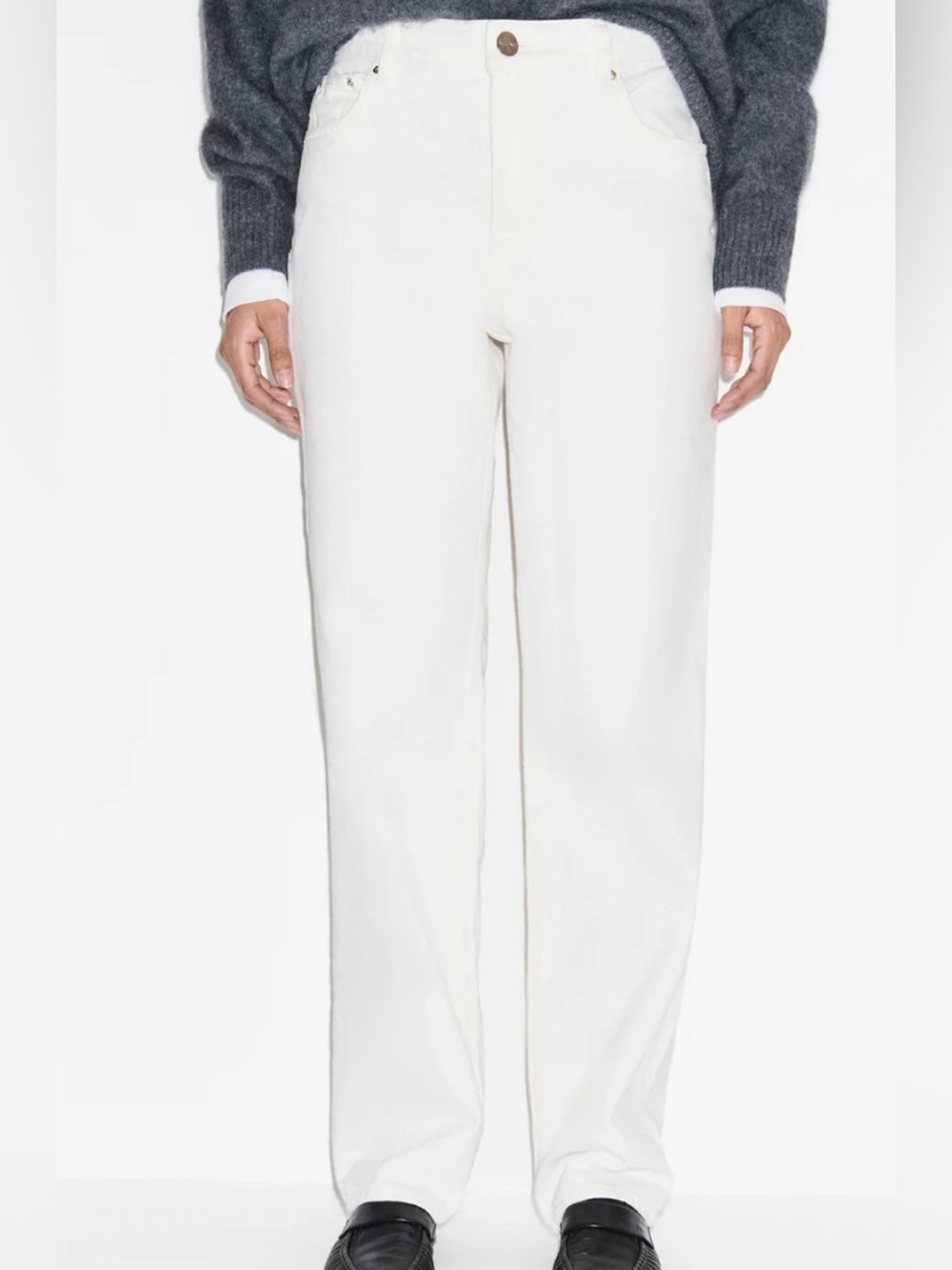 Aligne High Rise Straight Leg Jeans | Ecru | Size 26